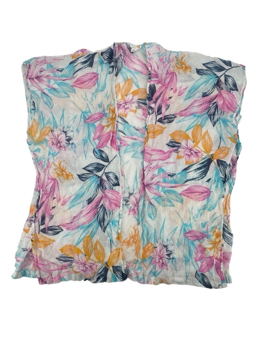C&C California Kimono Womens One Size Linen Floral Hawaiian Beach Cover Up